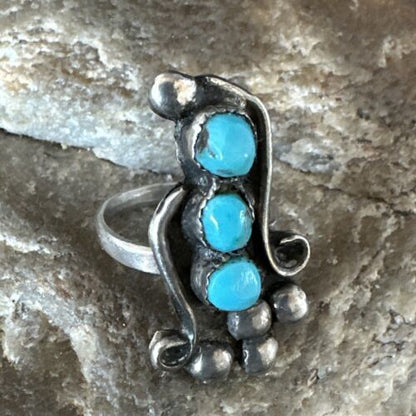 Navajo Blue Cluster Turquoise Ring | Authentic Native American Sterling Silver | Multi-Stone | Sz 3 | 15358