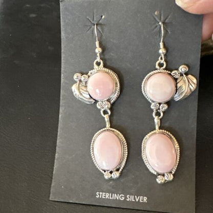 Navajo Pink Conch Shell Dangle Earrings | Sterling Silver | Authentic Native American Handmade | 17197 - Masha USA