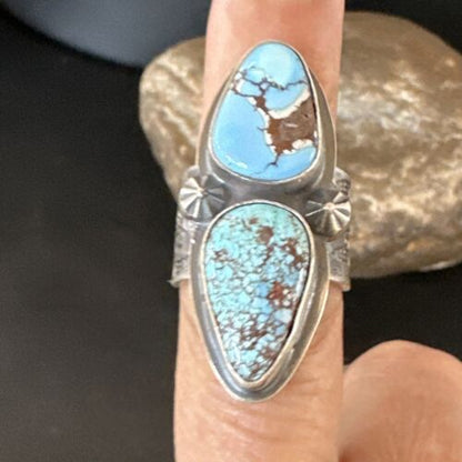 Navajo Blue Golden Hills Turquoise Multi-Stone Ring | Authentic Native American Sterling Silver | Sz 7 | 16284