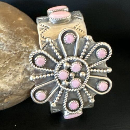 Navajo Pink Conch Cuff Bracelet | Sterling Silver | Authentic Native American Handmade | 16119