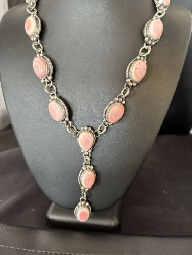Navajo Pink Conch Lariat Necklace | Sterling Silver Pendant | 30" | Authentic Native American Handmade | 15870
