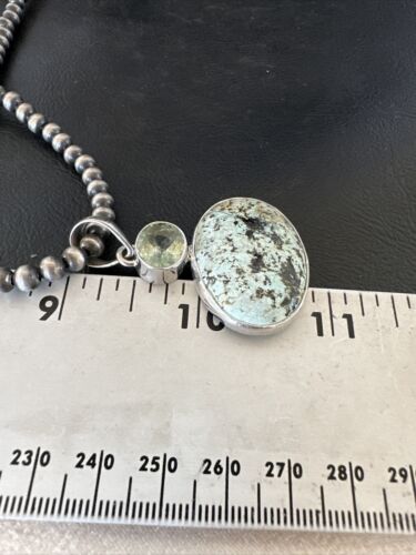 Navajo Dry Creek Turquoise Topaz Pendant Necklace | Sterling Silver | Authentic Native American Handmade | 16437