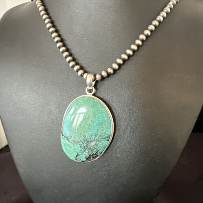 Navajo Blue Spiderweb Turquoise Pendant Necklace | Sterling Silver | Authentic Native American Handmade | 16195