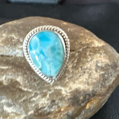 Navajo Blue Larimar Ring | Sterling Silver | Sz 7 | Authentic Native American Handmade | 17663