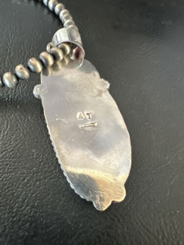 Navajo White Buffalo Turquoise Pendant Necklace | Sterling Silver | Authentic Native American Handmade | 15616