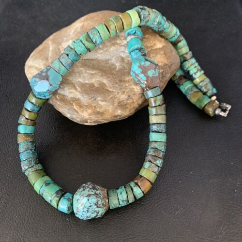 Navajo Turquoise Heishi Spiderweb Necklace | Sterling Silver | 21" | Authentic Native American Handmade | 12505