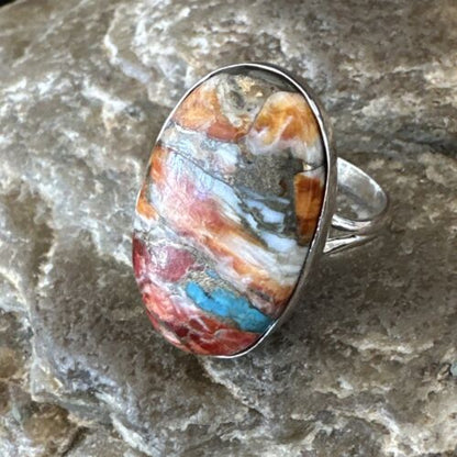 Navajo Turquoise Spiny Oyster Ring | Sterling Silver | Sz 8 | Authentic Native American Handmade | 16615 - Masha USA