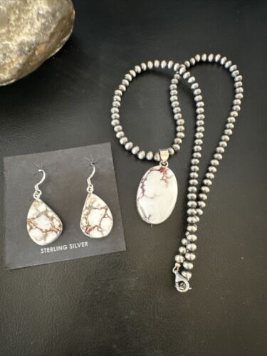 Navajo Wild Horse Necklace Pendant and Earrings Set | Sterling Silver | Authentic Native American Handmade | 15739