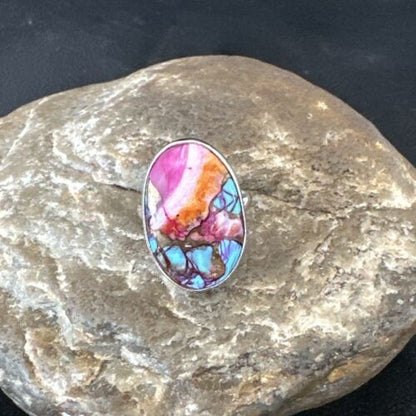 Navajo Blue Turquoise Purple Spiny Oyster Ring | Sterling Silver | Sz 8 | Authentic Native American Handmade | 16623