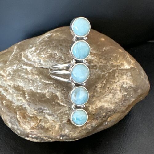 Navajo Blue Larimar Multi-Stone Ring | Authentic Native American Sterling Silver | Multi-Stone | Sz 9.5 | 15973