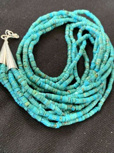 Native American Navajo Turquoise Heishi Necklace | Sterling Silver 5 Strand 2mm | 20" | 205