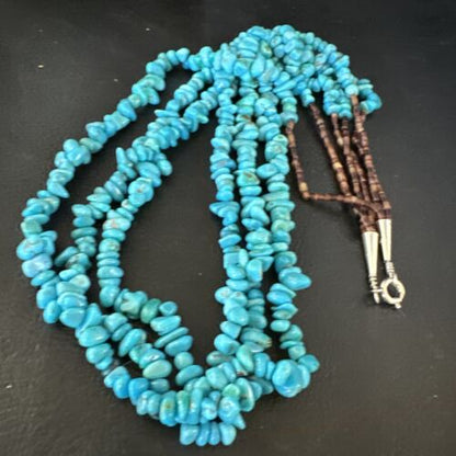 Blue Kingman Nugget Turquoise Necklace | 3-Strand Navajo Sterling Silver | 20" | 15340
