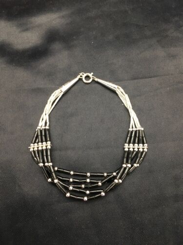Southwestern Black Onyx Heishi Bracelet | Sterling Silver | 5-Strand | 7" | 2932
