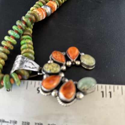 Navajo Turquoise & Spiny Naja Pendant Necklace | Sterling Silver | Native American Handmade | 14234