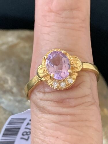 American Women's Gold Plated Purple Amethyst Ring | Sterling Silver | Sz 9 | 01787