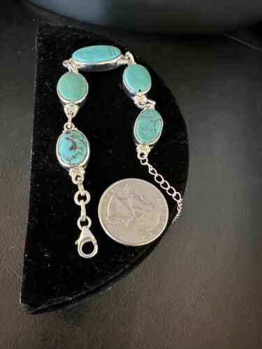Navajo Blue Turquoise Link Bracelet | Sterling Silver | 8" | Authentic Native American Handmade | 15465