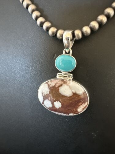 Wild Horse Sterling Silver Necklace | Blue Kingman Turquoise SW Pendant | Multi-Stone | 17306