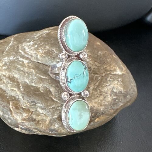 Navajo Blue Dry Creek Turquoise Multi-Stone Ring | Authentic Native American Sterling Silver | Sz 10 | 16731