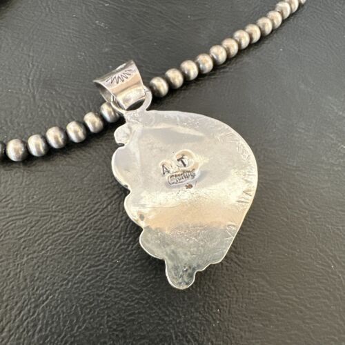 Navajo White Buffalo Turquoise Pendant Necklace | Sterling Silver Pearls | Authentic Native American | 17111