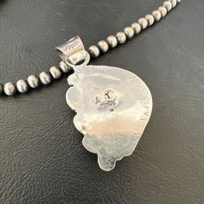 Navajo White Buffalo Turquoise Pendant Necklace | Sterling Silver Pearls | Authentic Native American | 17111