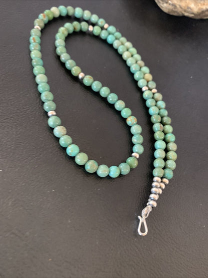 Navajo Royston Green Turquoise Necklace | Sterling Silver | Authentic Native American Handmade | 24" | 02212