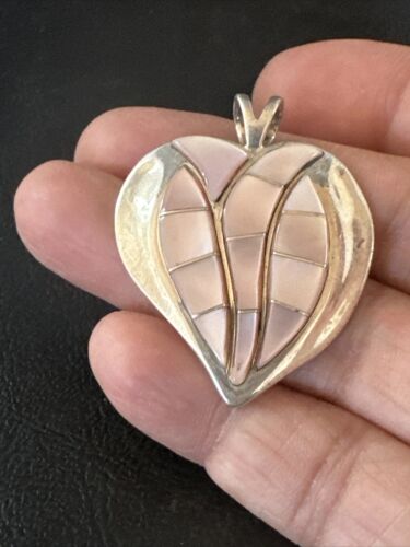 Navajo Pink Mother of Pearl Heart Pendant Necklace | Sterling Silver | Authentic Native American Handmade | 15193