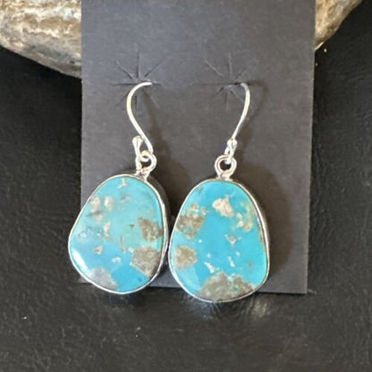 Navajo Blue Turquoise Dangle Earrings | Sterling Silver | Authentic Native American Handmade | 15433
