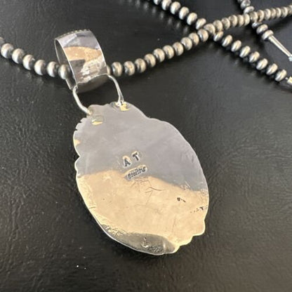 Men's Blue #8 Turquoise Pendant Necklace | Navajo Sterling Silver | Authentic Native American Handmade | 14974
