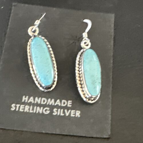 Women's Blue Dry Creek Turquoise Dangle Earrings | Navajo Sterling Silver | Authentic Native American Handmade | 16510