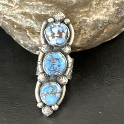 Navajo Blue Golden Hills Turquoise Multi-Stone Ring | Authentic Native American Sterling Silver | Sz 9.5 | 16287