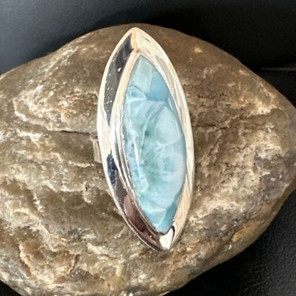 Navajo Blue Larimar Ring | Sterling Silver | Sz 8 | Authentic Native American Handmade | 16007