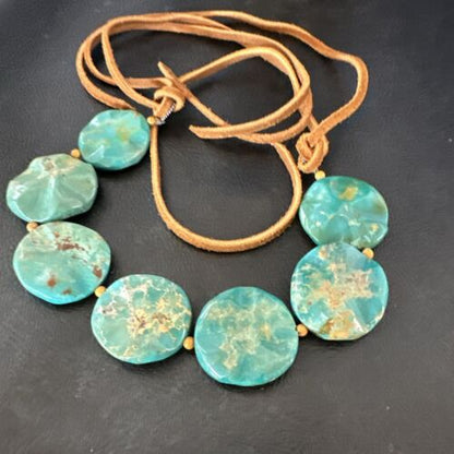 Navajo Green Turquoise Sterling Silver Necklace Leather Cords Bracelet 17548