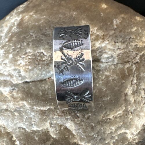 Men's Wide Band Thumb Ring | Navajo Stamped Sterling Silver | Sz 14 | Authentic Native American Handmade | 15127