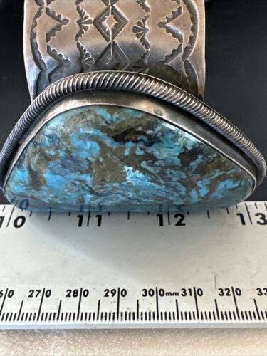 Navajo Blue Turquoise Cuff Bracelet | Sterling Silver | Authentic Native American Handmade | 15986