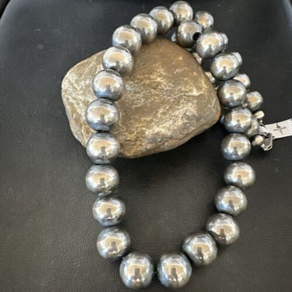 Navajo Pearls Necklace | XL Round 18mm Sterling Silver | 24" Single Strand | Authentic Native American Handmade | 17159