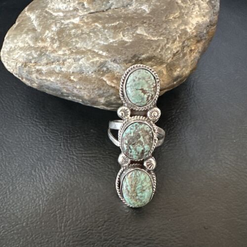 Navajo Blue Spiderweb Turquoise Multi-Stone Ring | Authentic Native American Sterling Silver | Sz 10 | 16709