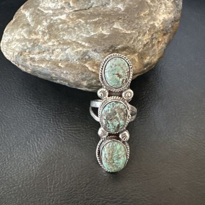 Navajo Blue Spiderweb Turquoise Multi-Stone Ring | Authentic Native American Sterling Silver | Sz 10 | 16709