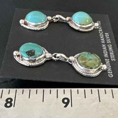 Navajo Blue Green Turquoise Dangle Earrings | Sterling Silver | 1.5" | Authentic Native American Handmade | 17387