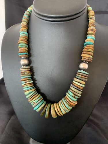 Authentic Navajo Sterling Silver Necklace | Blue-Green Turquoise | Southwestern Style | 18" | 1501