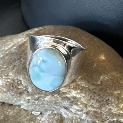 Navajo Blue Larimar Ring | Sterling Silver | Sz 10 | Authentic Native American Handmade | 17653