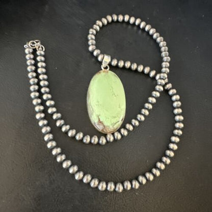Navajo Green Gaspeite Pendant Necklace | Sterling Silver | Authentic Native American Handmade | 15488