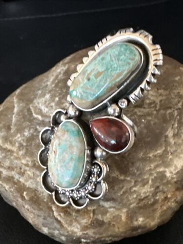 Navajo Royston Turquoise Cluster Ring | Authentic Native American Sterling Silver | Multi-Stone | Sz 9.5 | 14844