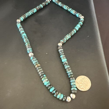 Men's Blue Spiderweb Turquoise Necklace | 8mm | Navajo Sterling Silver | 22" | Authentic Native American Handmade | 11702