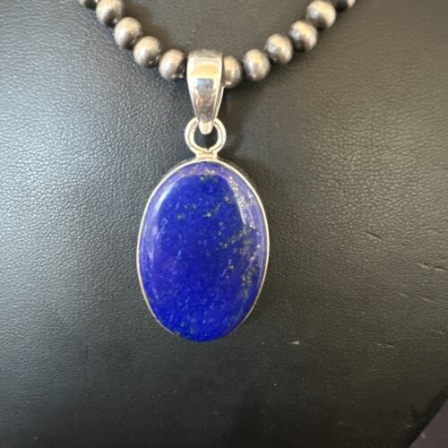 Navajo Blue Lapis Pendant with Pearls | Sterling Silver Necklace | 20" | Authentic Native American Handmade | 16662