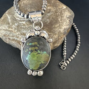 Navajo Green Turquoise Pendant Necklace | Sterling Silver | Authentic Native American Handmade | 15039