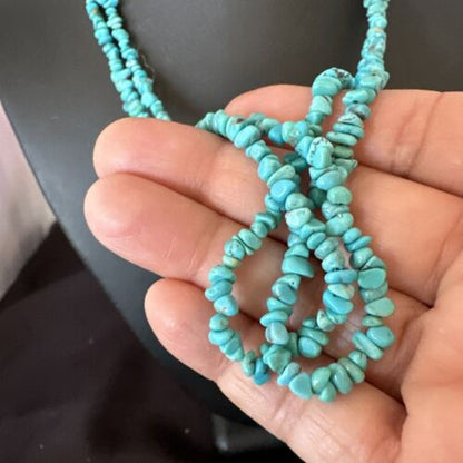 Navajo Blue Kingman Nugget Turquoise Necklace | Sterling Silver | 20" | Authentic Native American Handmade | 17462