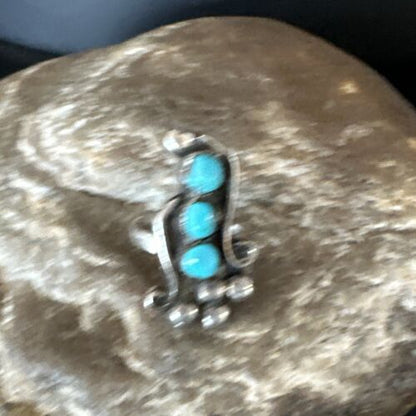 Navajo Blue Cluster Turquoise Ring | Authentic Native American Sterling Silver | Multi-Stone | Sz 3 | 15358