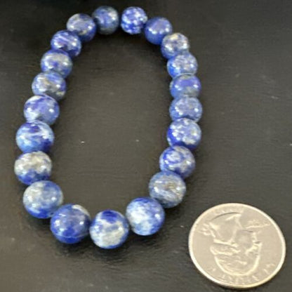 Women's Blue Denim Lapis Lazuli Stretch Bead Bracelet | 9mm | 7.5" | 16489