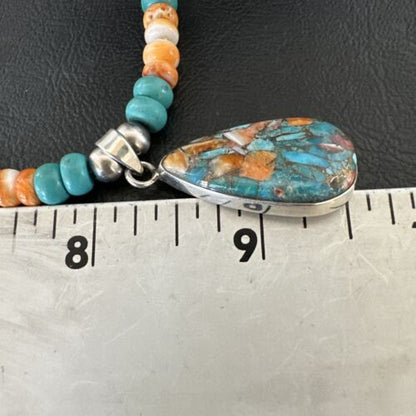Navajo Spiny Turquoise Pendant Necklace | Sterling Silver | 21" | Authentic Native American Handmade | 17519