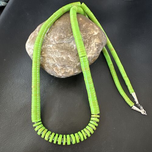 Navajo Green Gaspeite Graduated Necklace | Sterling Silver | Authentic Native American | 29" | 16466